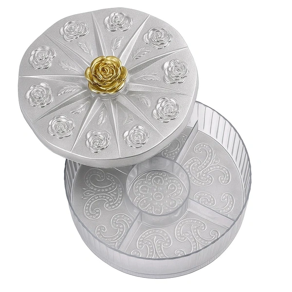 Rose Design Dry Fruit Storage Tray with Lid – 5 Section Organizer