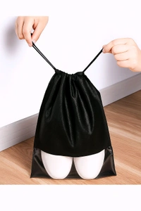 Multipurpose Travel Shoe Storage Bag with Transparent Window – Black (Drawstring Closure)
 - Pack 6
