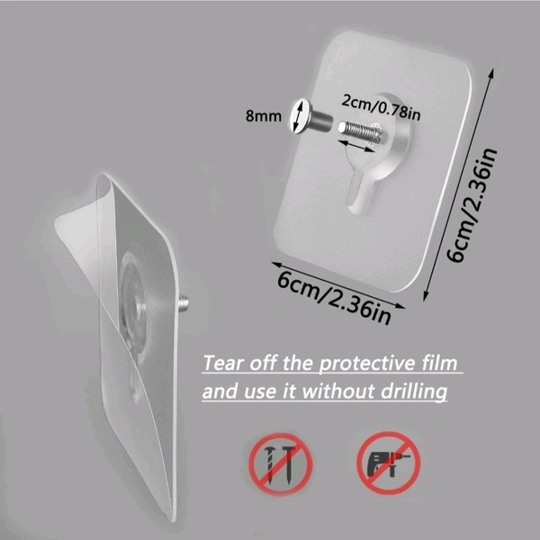 Heavy Duty Transparent Wall Hook (Self-Adhesive, Nail-Free)

 - Pack 5