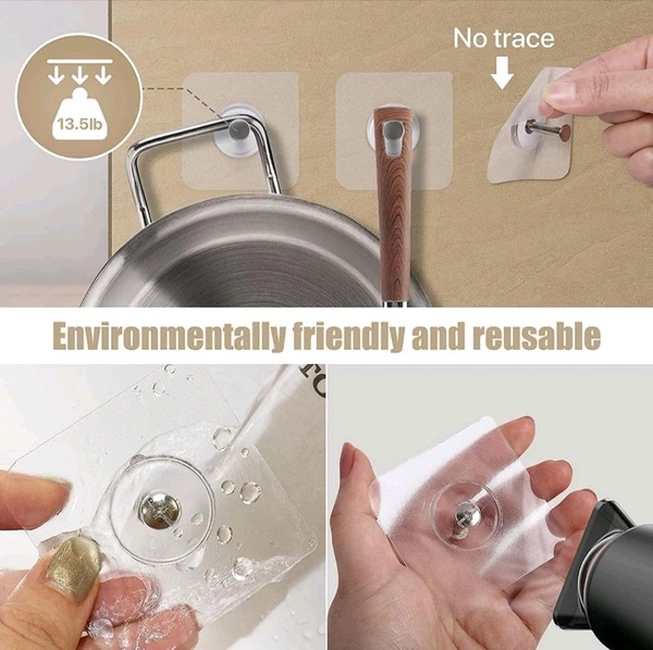 Heavy Duty Transparent Wall Hook (Self-Adhesive, Nail-Free)

 - Pack 5