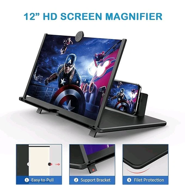 12" HD Mobile Screen Magnifier for All Smartphones | Foldable Phone Screen Amplifier for Movies, Gaming & Videos | Portable Stand for Eye Protection & Enhanced Viewing
