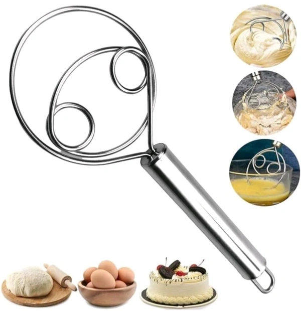Stainless Steel Danish Dough Whisk | Heavy Duty Hand Mixer for Aata, Cake Batter, Eggs & Bread Dough