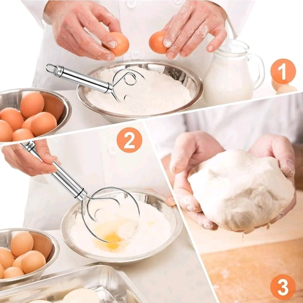 Stainless Steel Danish Dough Whisk | Heavy Duty Hand Mixer for Aata, Cake Batter, Eggs & Bread Dough