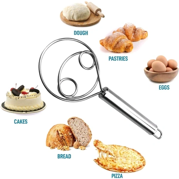 Stainless Steel Danish Dough Whisk | Heavy Duty Hand Mixer for Aata, Cake Batter, Eggs & Bread Dough