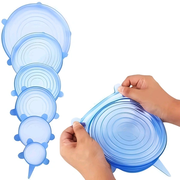 Set of 6 Reusable Silicone Stretch Lids | Food Storage Cover for Bowls, Jars & Fruits | Airtight & Leakproof 