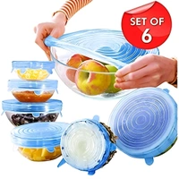 Set of 6 Reusable Silicone Stretch Lids | Food Storage Cover for Bowls, Jars & Fruits | Airtight & Leakproof 