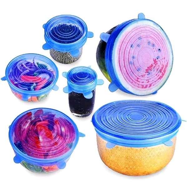 Set of 6 Reusable Silicone Stretch Lids | Food Storage Cover for Bowls, Jars & Fruits | Airtight & Leakproof 