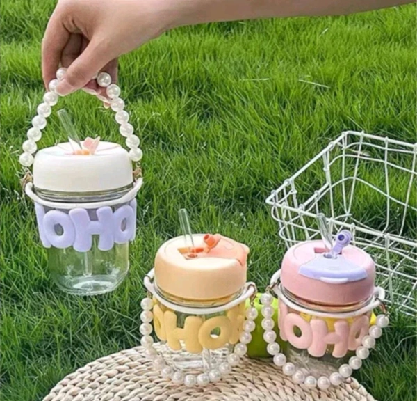 OHO Drinking Cup With Sleeve And Pearl Bracelet Glass Cup
