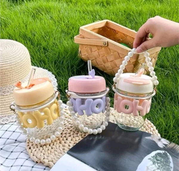 OHO Drinking Cup With Sleeve And Pearl Bracelet Glass Cup