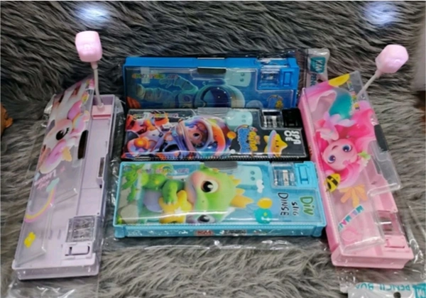 Plastic Multipurpose Magnetic Pencil Box With Led Lamp Light.