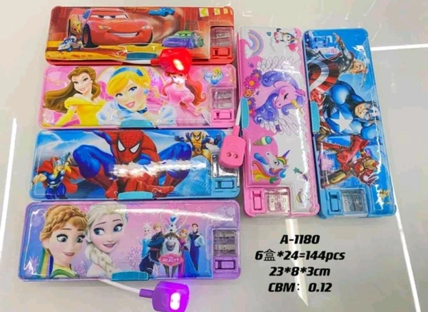 Plastic Multipurpose Magnetic Pencil Box With Led Lamp Light.