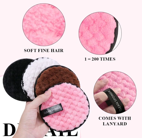  4Pcs Makeup Remover Cleansing Pads, Reusable Cotton Pads for Makeup Removal Wipes, Soft Double-Side & Easily Remove Stubborn Face or Eye Makeup, Suitable for All Skin Type