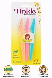 Tinkle Eyebrow Razor for Women (3 PCS Set) | Face Razor with Stainless Safety Cover | Facial Hair Remover & Eyebrow Shaper | Trimmer for Upper Lips, Chin, Sideburns