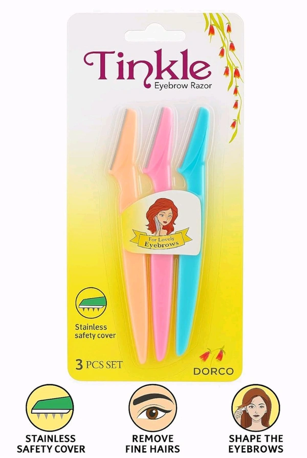 Tinkle Eyebrow Razor for Women (3 PCS Set) | Face Razor with Stainless Safety Cover | Facial Hair Remover & Eyebrow Shaper | Trimmer for Upper Lips, Chin, Sideburns