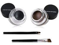  Eye Makeup 2 in 1 Brown + Black Gel Eyeliner Make Up Water-proof Smudge-proof Set Eye Liner Kit With Brushes (Black + Brown)