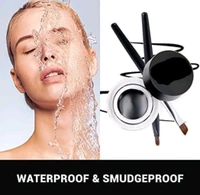  Eye Makeup 2 in 1 Brown + Black Gel Eyeliner Make Up Water-proof Smudge-proof Set Eye Liner Kit With Brushes (Black + Brown)