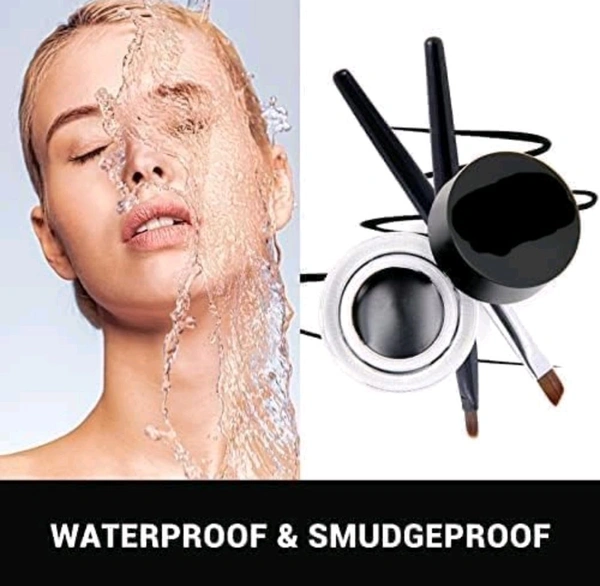  Eye Makeup 2 in 1 Brown + Black Gel Eyeliner Make Up Water-proof Smudge-proof Set Eye Liner Kit With Brushes (Black + Brown)