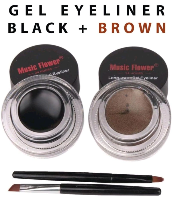 Eye Makeup 2 in 1 Brown + Black Gel Eyeliner Make Up Water-proof Smudge-proof Set Eye Liner Kit With Brushes (Black + Brown)
