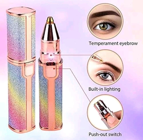 Blawless 2-in-1 Battery Operated Eyebrow Trimmer and Shaver for Ladies, Rainbow Holographic Design