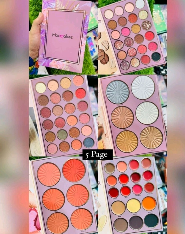 Beauty Gelanzi Professional Luxury Makeup Book,Palette 4 Set in 1 Book, 21 Eyeshadow Colours and 6 Highlighters,6 Blusher Contour,7 box Bronzer powder,Pink Floral Design