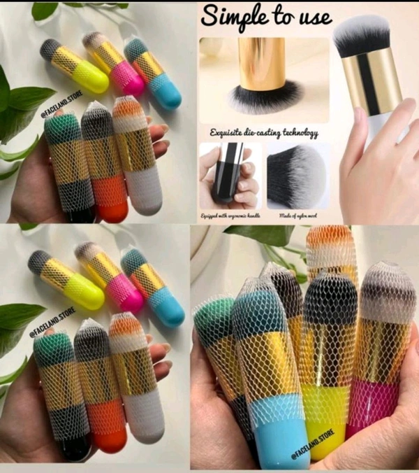 Single makeup brush Small Fat Black Gold Foundation Brushes Blush Beauty Tool Mini Portable travel friendly (Pack of 1 Any Color)