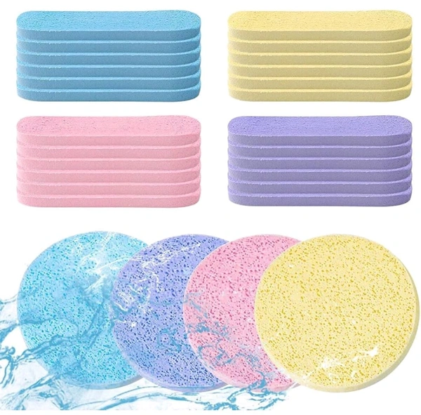 Facial Sponge Compressed Face Cleansing, Face Cleaning Sponge Pads, Makeup Removal Sponge Pad Exfoliating Wash Round Face Sponge yellow (PACK OF12)