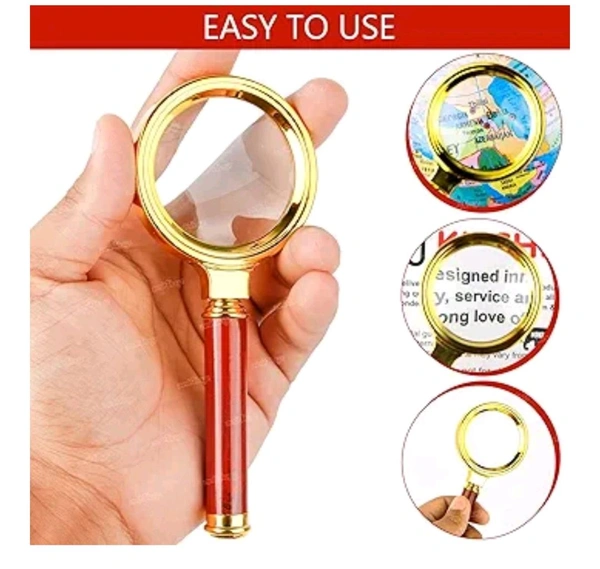 Zest 4 Toyz Magnifying Glass for Reading/Map, Double Glass 60mm High Power Antique Handheld Magnifier Glass for Kids (Golden)