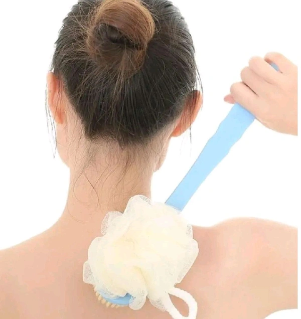 2-in-1 Body Brush - Long Handled Back Scrubber with Soft Bristles & Loofah | Exfoliating Bath Brush for Skin Massage | Wet & Dry Brushing for Smooth, Glowing Skin | Unisex | Multi-Color (Pack of 1)