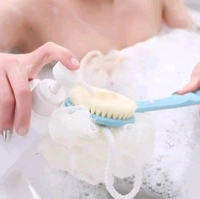 2-in-1 Body Brush - Long Handled Back Scrubber with Soft Bristles & Loofah | Exfoliating Bath Brush for Skin Massage | Wet & Dry Brushing for Smooth, Glowing Skin | Unisex | Multi-Color (Pack of 1)