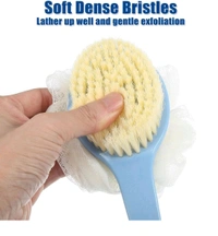 2-in-1 Body Brush - Long Handled Back Scrubber with Soft Bristles & Loofah | Exfoliating Bath Brush for Skin Massage | Wet & Dry Brushing for Smooth, Glowing Skin | Unisex | Multi-Color (Pack of 1)
