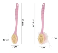 2-in-1 Body Brush - Long Handled Back Scrubber with Soft Bristles & Loofah | Exfoliating Bath Brush for Skin Massage | Wet & Dry Brushing for Smooth, Glowing Skin | Unisex | Multi-Color (Pack of 1)