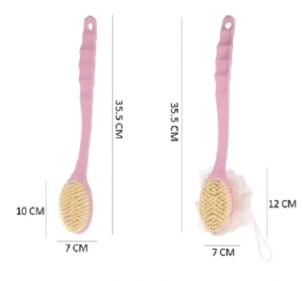 2-in-1 Body Brush - Long Handled Back Scrubber with Soft Bristles & Loofah | Exfoliating Bath Brush for Skin Massage | Wet & Dry Brushing for Smooth, Glowing Skin | Unisex | Multi-Color (Pack of 1)