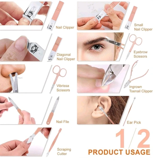 Stainless Steel Professional Manicure Set Nail Cutter || Women Nail Scissors Luxury Grooming Kit Manicure Pedicure Kit || Women Nail Art Remover needle (Multicolor) (16 IN 1 Manicure Set)