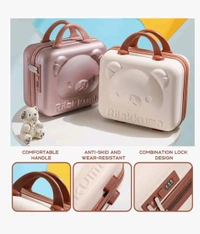 Cosmetic Case Cartoon Bear Storage Box Mini Suitcase Lightweight Password Lock, Hand Luggage Storage Bag with Zipper Clip-on Function, Water Proof Cosmetic Travel Case for Womens, Girls-1PCS