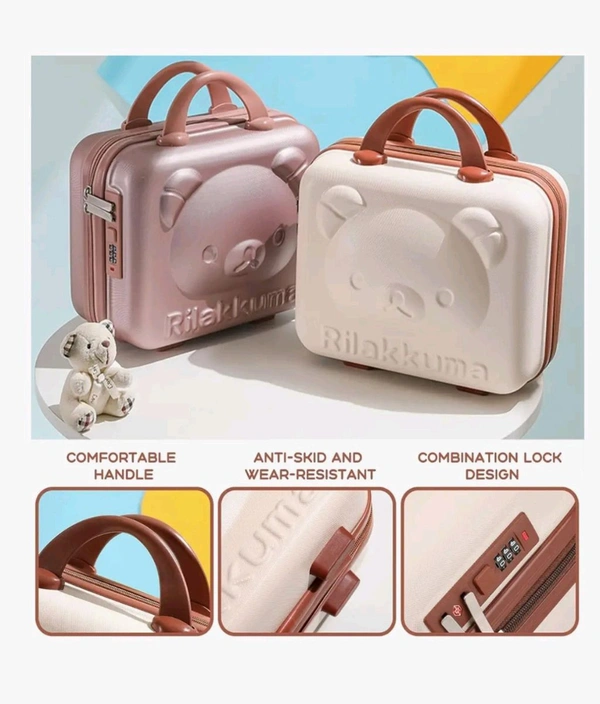 Cosmetic Case Cartoon Bear Storage Box Mini Suitcase Lightweight Password Lock, Hand Luggage Storage Bag with Zipper Clip-on Function, Water Proof Cosmetic Travel Case for Womens, Girls-1PCS