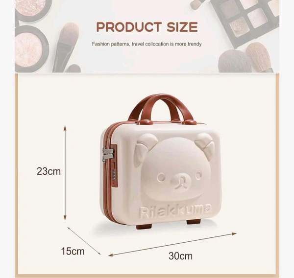 Cosmetic Case Cartoon Bear Storage Box Mini Suitcase Lightweight Password Lock, Hand Luggage Storage Bag with Zipper Clip-on Function, Water Proof Cosmetic Travel Case for Womens, Girls-1PCS