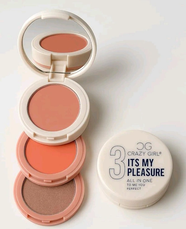 Crazy Girl 3 in 1 Makeup Stack Kit | Eyeshadow, Blush & Highlighter with Mirror | Compact Powder Formula | Oil Control & High Coverage | Travel-Friendly Makeup Kit