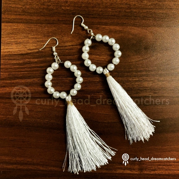 Tassel Beaded Earrings - White