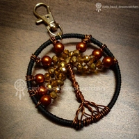 Tree Of life Bag Charm - Golden and Brown, Golden Clip keyring, Brown, Black