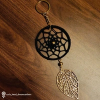Dreamcatcher keychain - Black, Golden beads, Golden keyring, Black