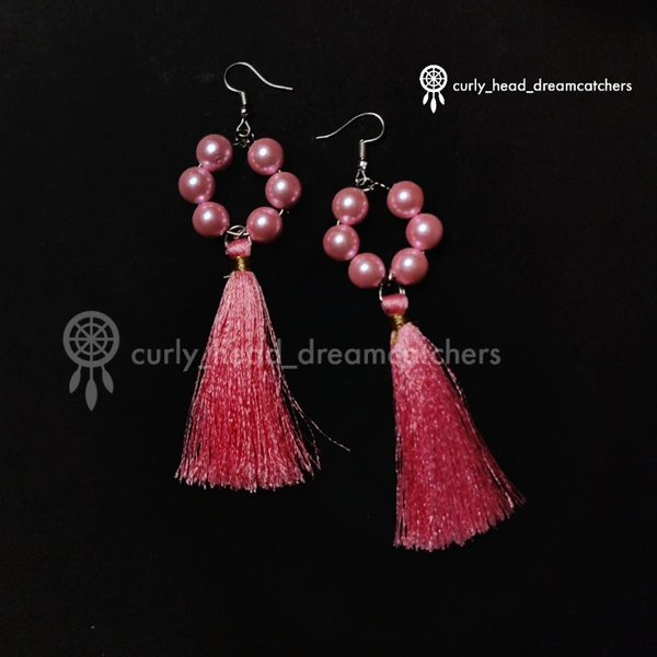 Tassel Beaded Earrings - Light Pink