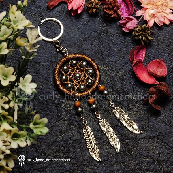 Dreamcatcher keychain - Brown, Silver, Silver