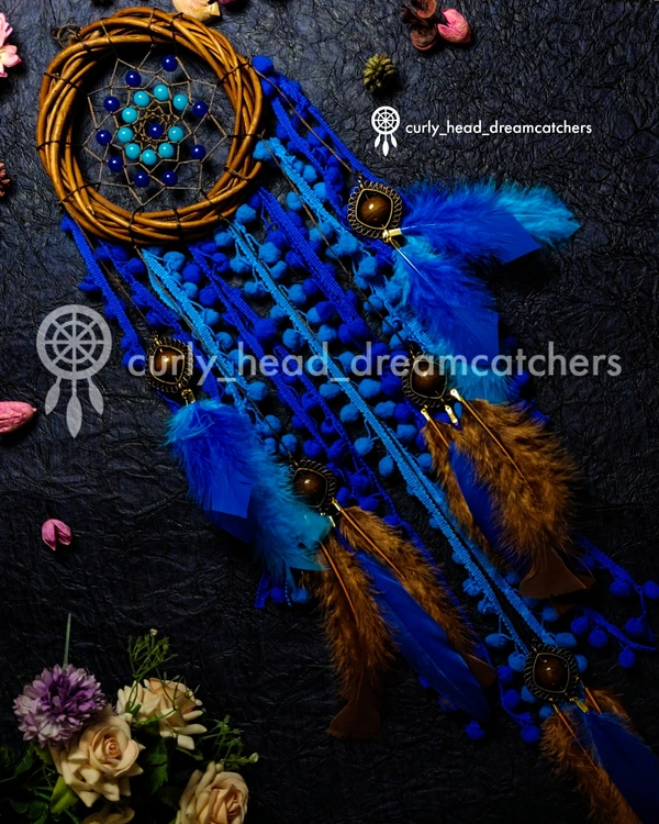 Wooden Dreamcatcher - Brown and Blue, 15 cms, 2.6 feet