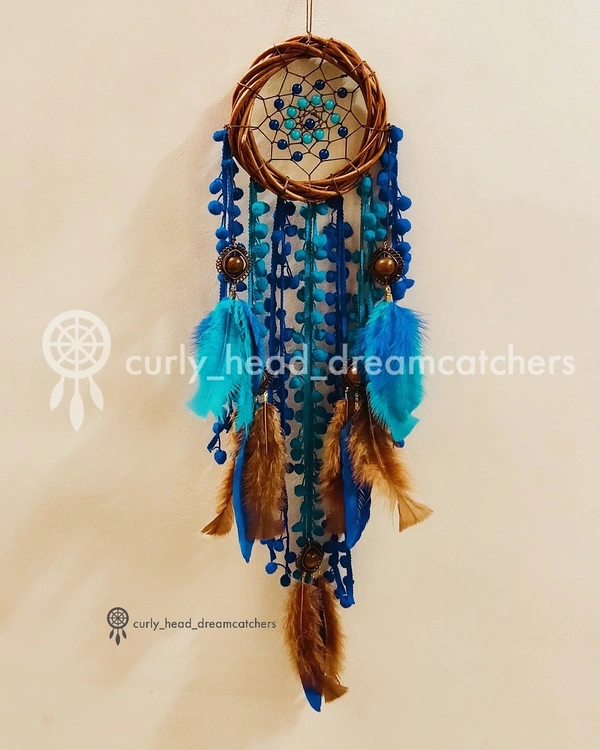 Wooden Dreamcatcher - Brown and Blue, 15 cms, 2.6 feet
