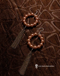 Peach Pearl Metallic tassel earrings - Peach