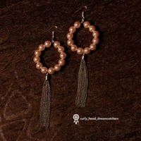 Peach Pearl Metallic tassel earrings - Peach