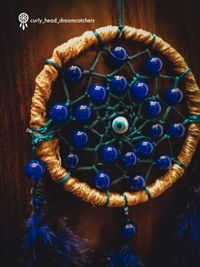 Dark Blue Dreamcatcher Car Hanger - Dark Blue, Brown Jute Strings, Small