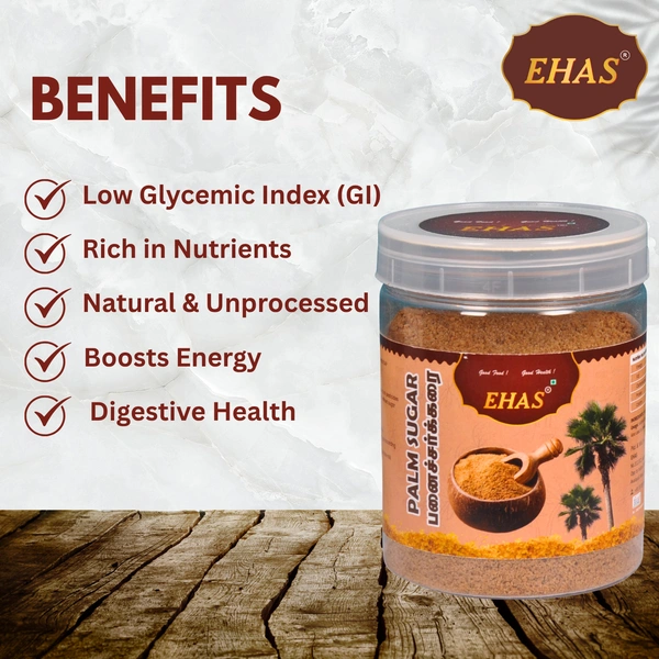 EHAS Palm Sugar - 250g  | Pure & Natural | Low GI  | Rich in Vitamin B12 | No Additives | Healthy Refined Sugar Alternative | Perfect for Coffee, Tea, Baking