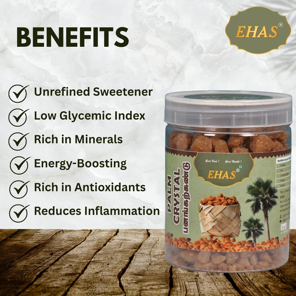 EHAS Palm Crystal - 400g | Healthy Substitute for White Sugar | Perfect for Tea, Coffee, Milk | Rich in Calcium & Low Fat | 100% Natural Sweetener