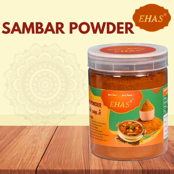 EHAS Sambar Powder - 200g | Premium Quality Traditional Spice Blend | 100% Natural | No Preservatives | Gluten-Free | Rich in Protein & Fiber |